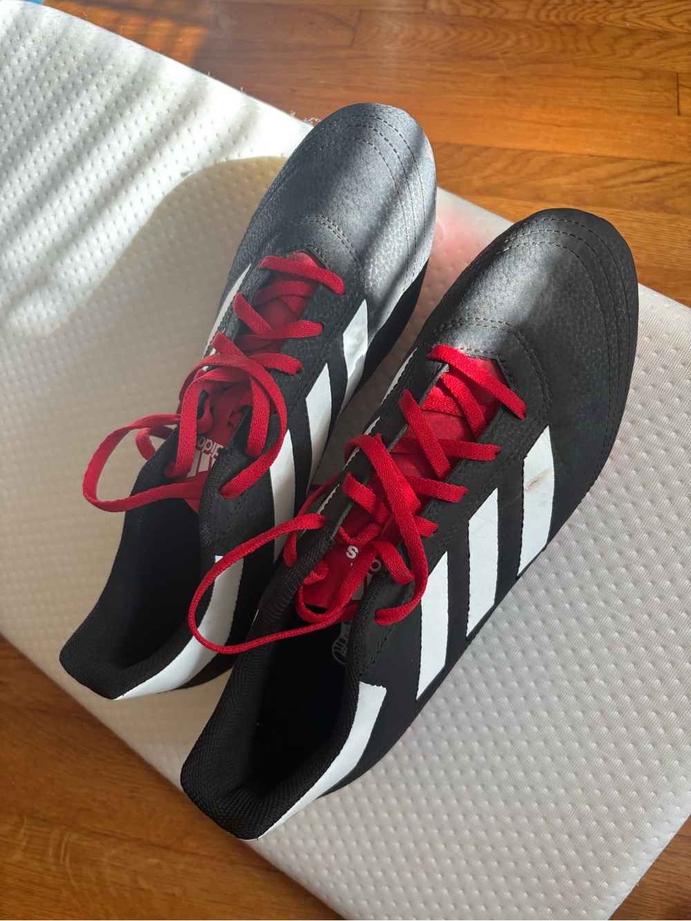 adidas Men's Black and White Athletic Shoes with Red Laces